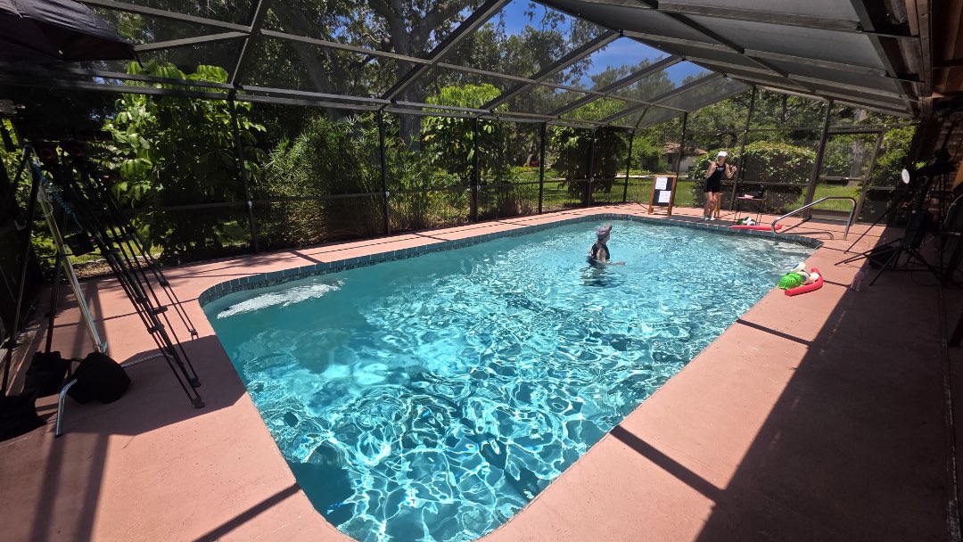 Filming an aquatic fitness instructor video for Fitmotivation. 