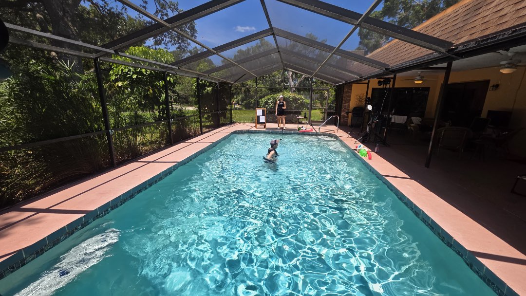 Filming a new high intensity pool workout for the Poolfit app.
