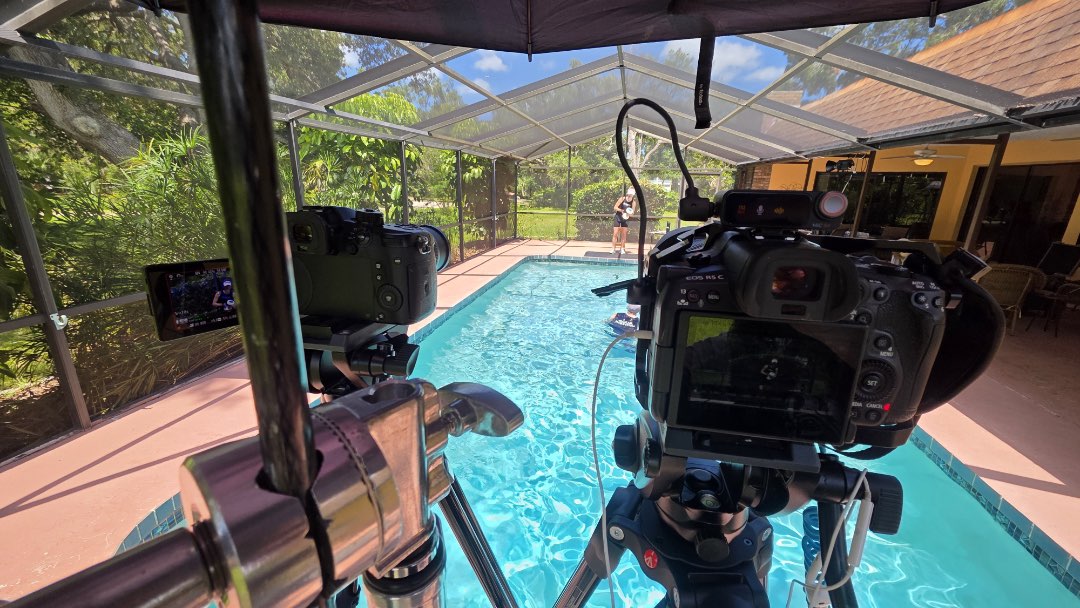 Filming a new video, 30 Single Buoy Exercises, for the Poolfit App.
