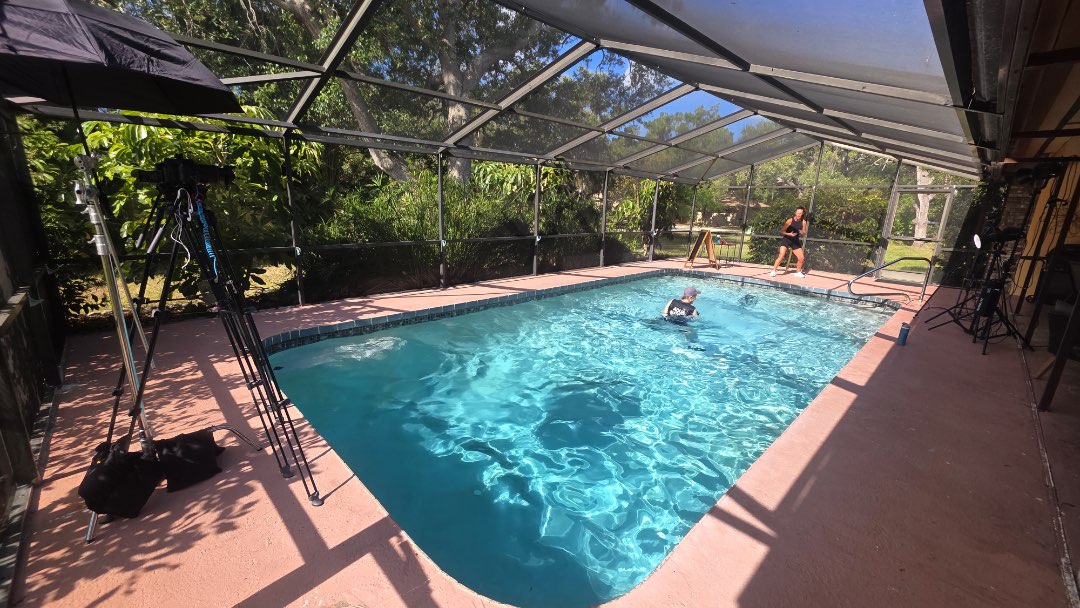 Filming the water exercise video, Aqua fight Club, for the Poolfit app