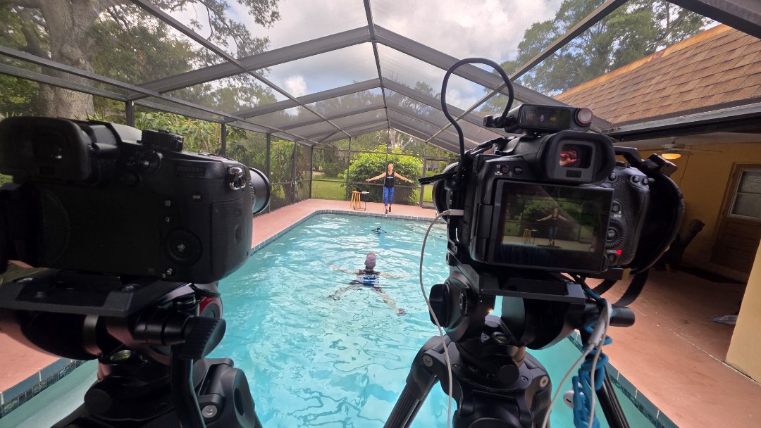 Filming The Quiet Burn, a deep water exercise video, for the Poolfit App
