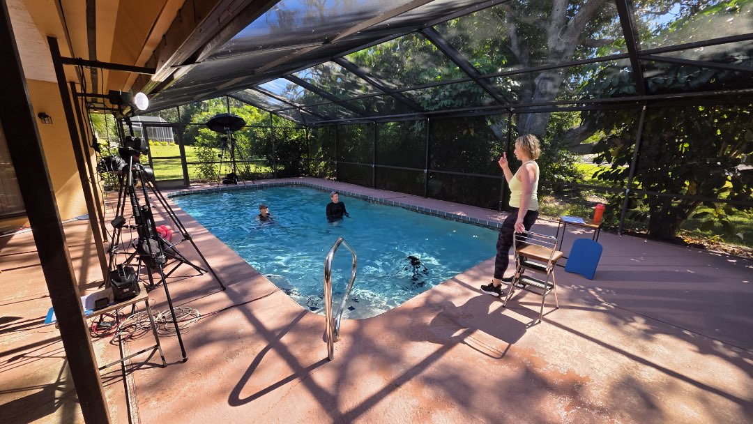 Behind the scenes footage of filming Unlimited Intervals, a 50 minute water exercise video.