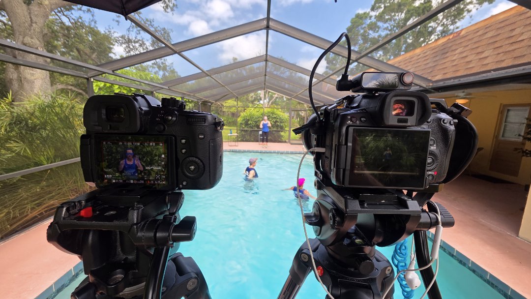 Filming the water exercise video, 2-Minute Circuits, for the Poolfit App