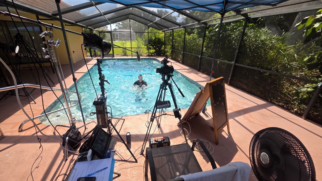 Filming H2O Neurobics, an aquatic fitness instructor video, for the fitmotivation platform.