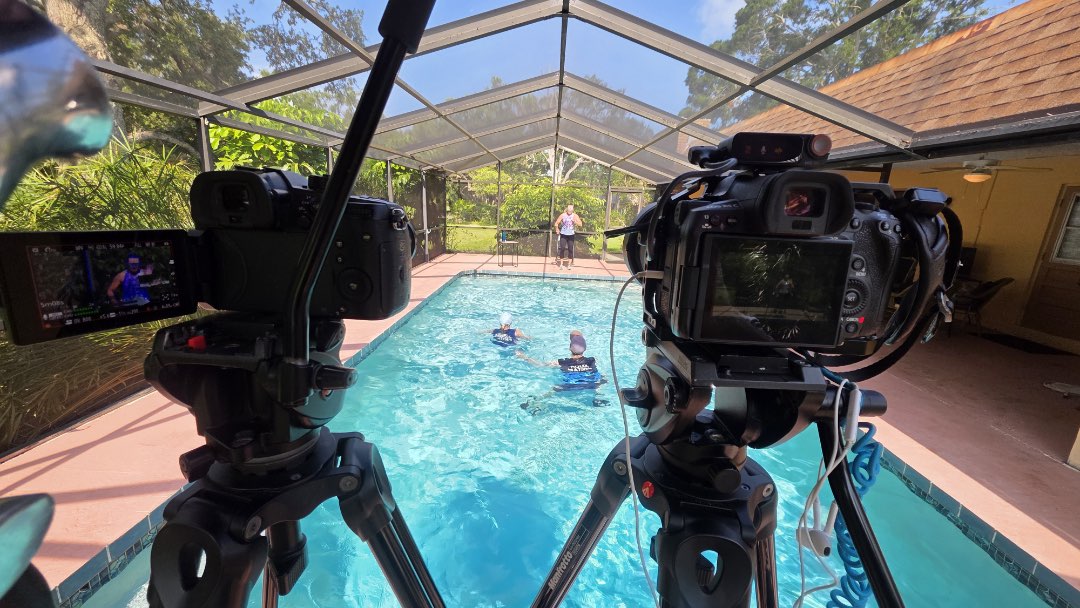 Filming Insane Intervals, a high intensity water exercise video, for the Poolfit app
