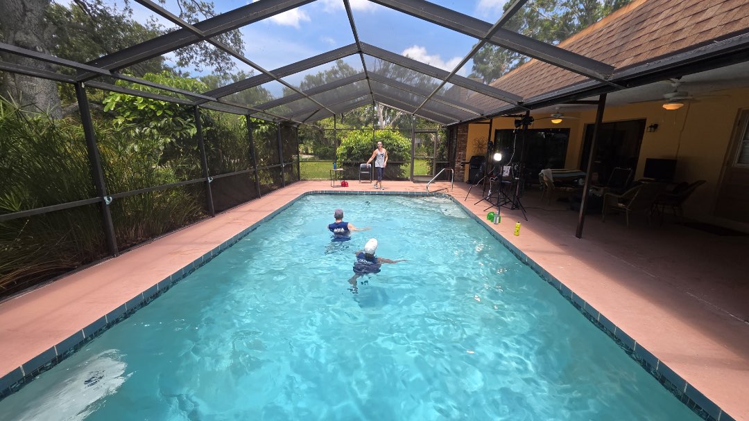 Filming Strength & Power Rx, a water exercise video, for the Poolfit app