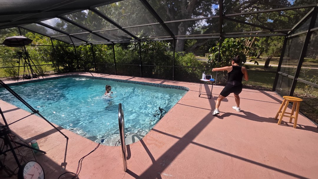 Filming Water Combat for Fitmotivation, a video-on-demand aqua instructor platform.