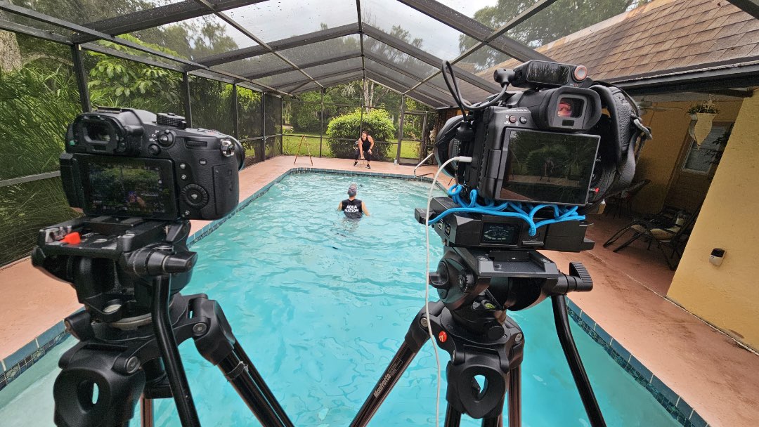 Filming Poolfit water exercise video, Aquafit Cardio Combos