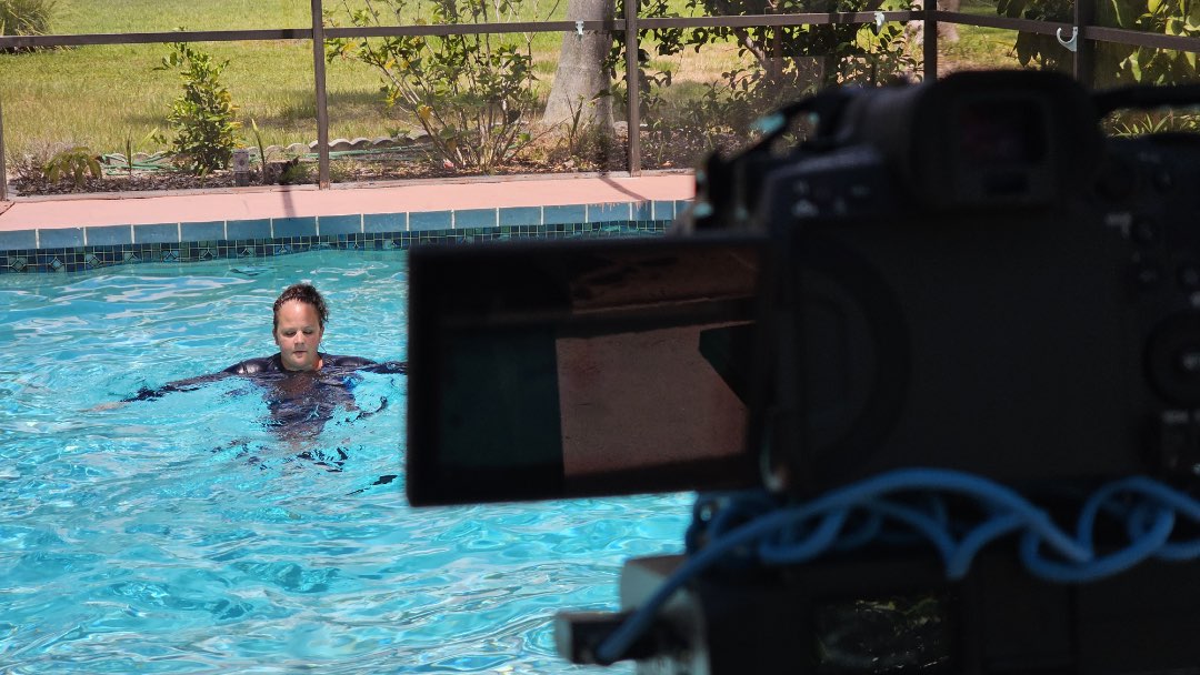 Filming a deep water exercise video for the Poolfit app