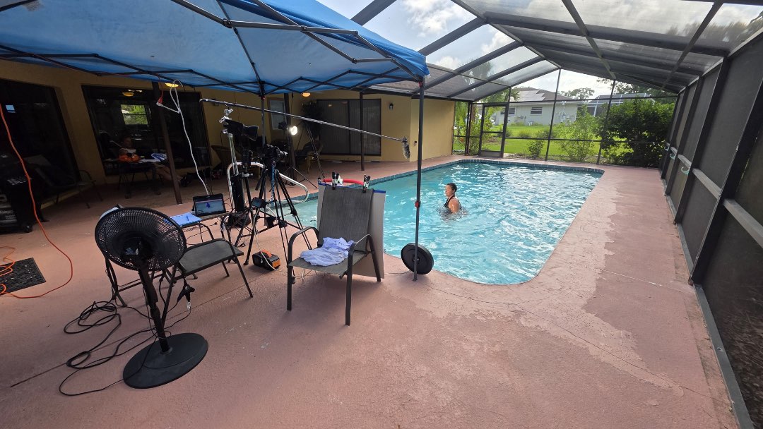 Filming Aqua Pilates Flow for the Poolfit app.