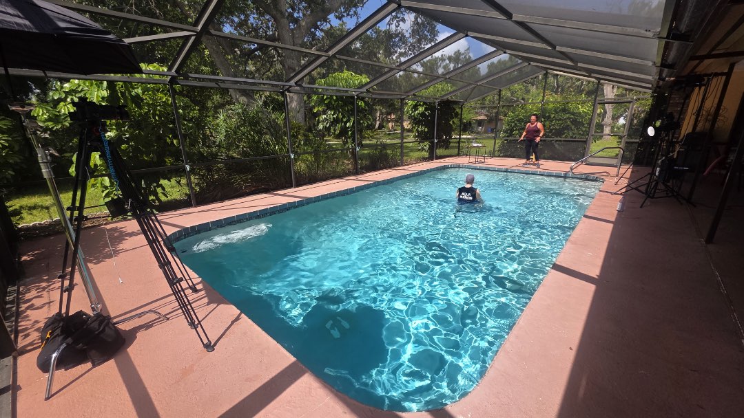 Filming Tidal HIIT Mixes, a water exercise video, for the Poolfit app