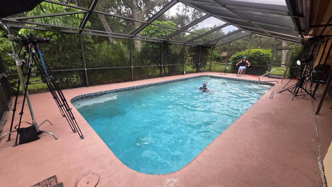 Filming Pool Noodle Fitness and Fun, for Fitmotivation.