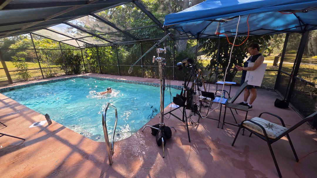 Filming a 20-minute HIIT pool workout for the Poolfit App