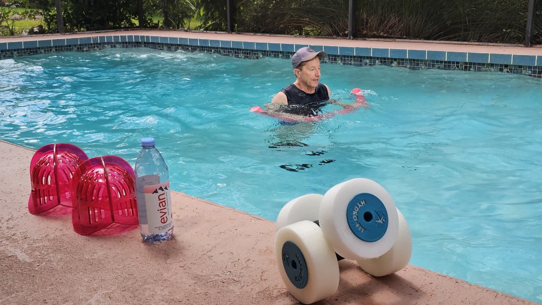 Mark filming Upper Body Cardio Circuit, a water exercise video, for Fitmotivation and the Poolfit app