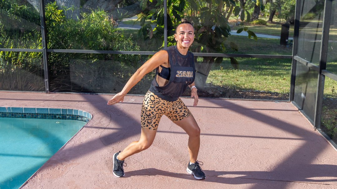 Maria Teresa Stone filming a special Aqua Zumba collab with Fitmotivation
