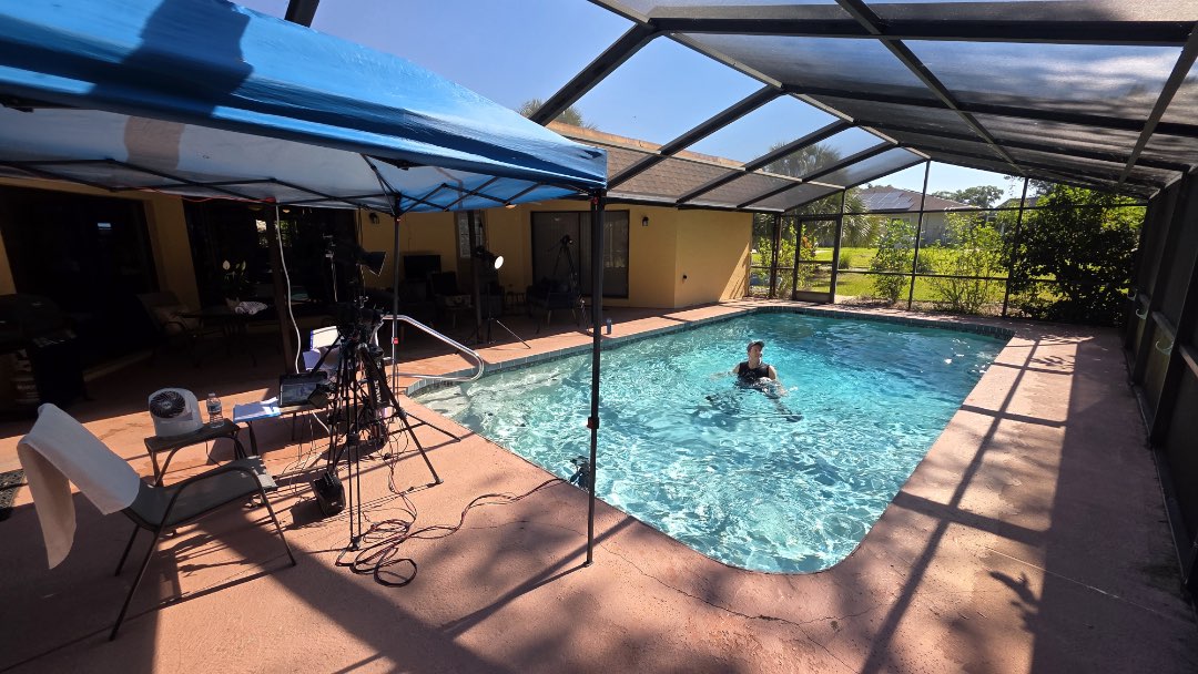 Filming an aquatic fitness instructor video for Fitmotivation.