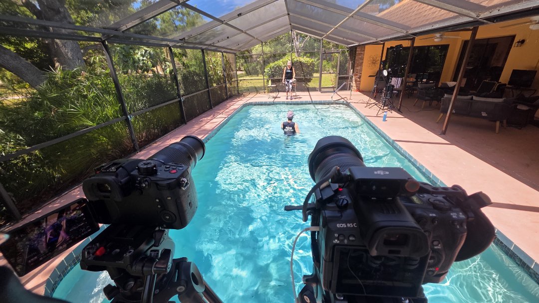 Filming an aquatic fitness instructor video for Fitmotivation.