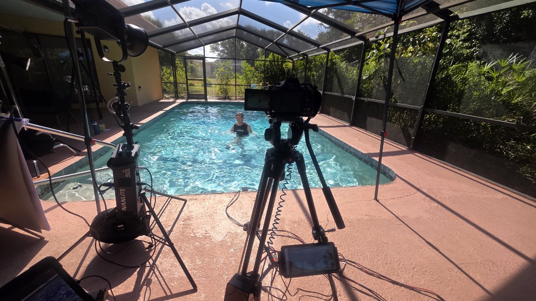 Filming the HIIT Factory for the Poolfit App.