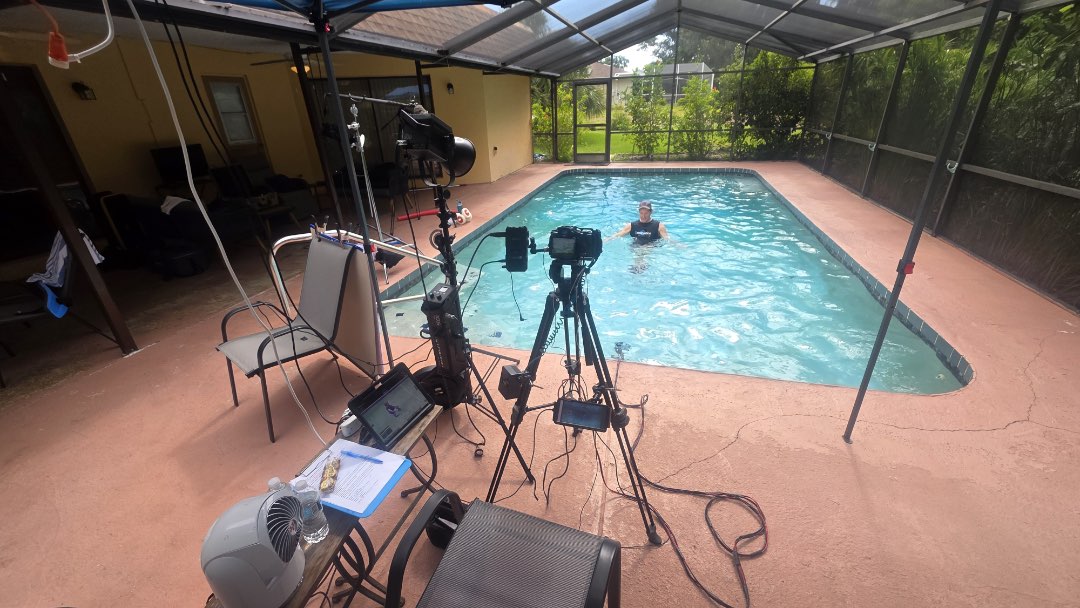 Filming Ladders with Mark Grevelding, an aquatic fitness instructor video for the Fitmotivation platform