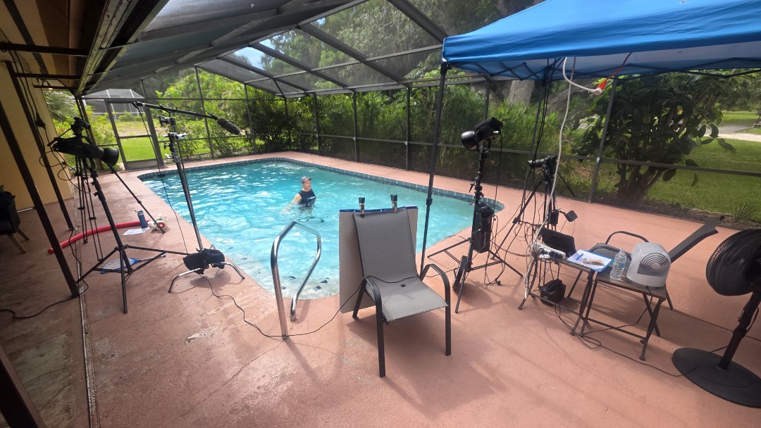 Filming a water exercise Ladder challenge for the Poolfit app.